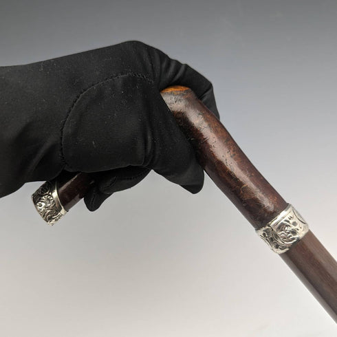 1895年 英国アンティーク 紳士用ステッキ 杖 純銀装飾L字ハンドル 91cm